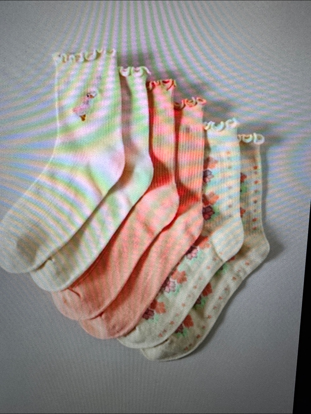Urban Outfitters Cream & Lavender Floral Ruffle Crew Socks (3-Pack)